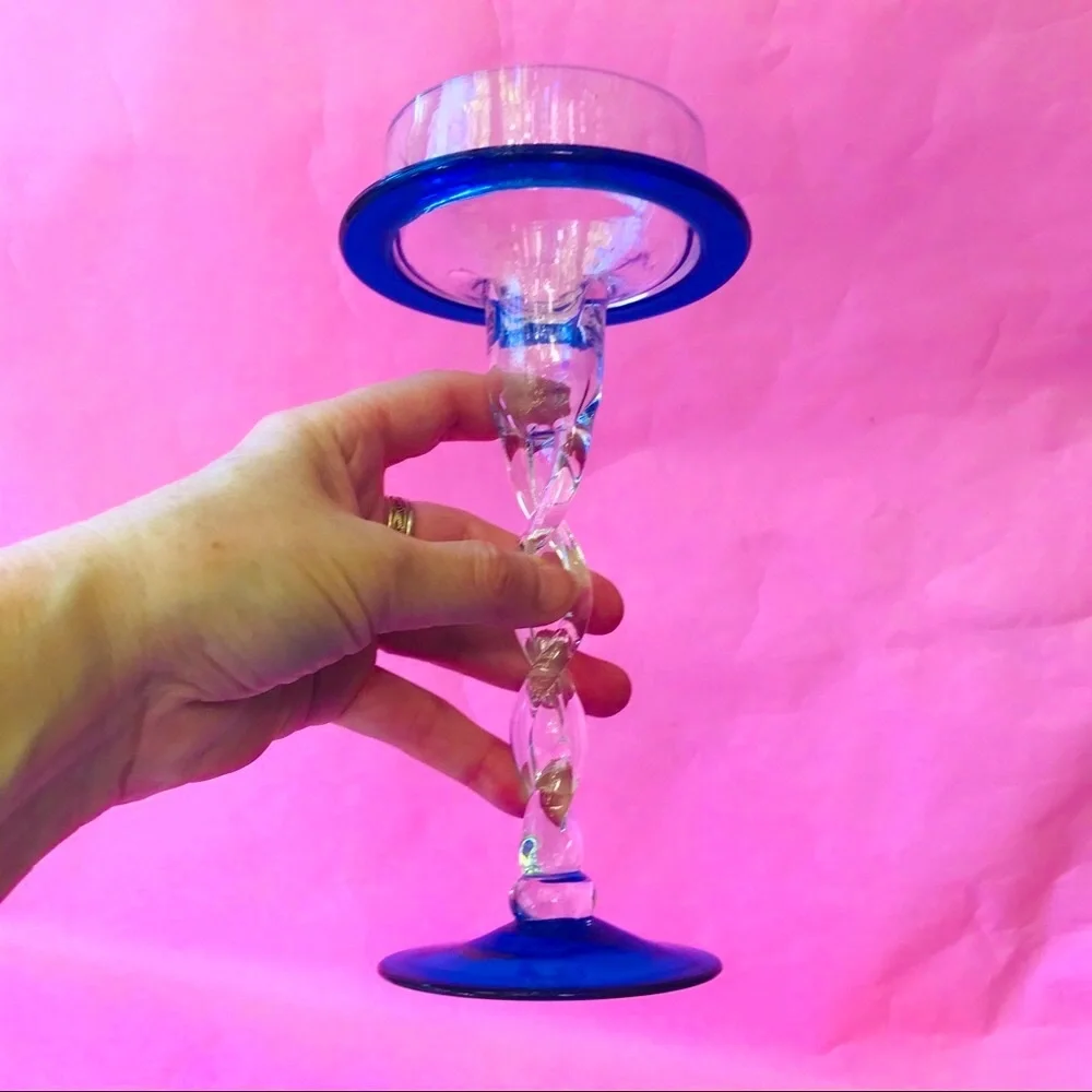 Unique crystal candle holders with twisted stems set of 2